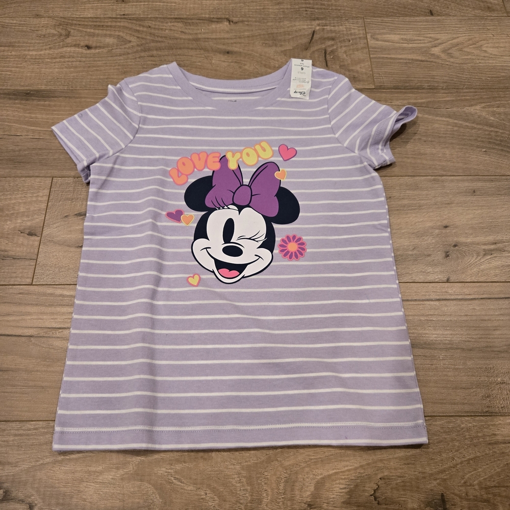 NWT Disney Minnie Mouse 'Love You' Lavender Striped Tee SIZE 6